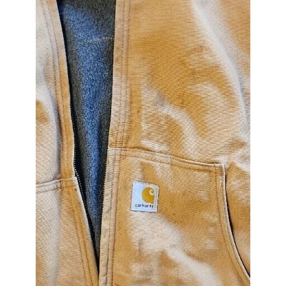 Vtg. Carhartt J158 BRN Light Brown Flannel Lined Hooded Work Jacket XL USA - Picture 4 of 8